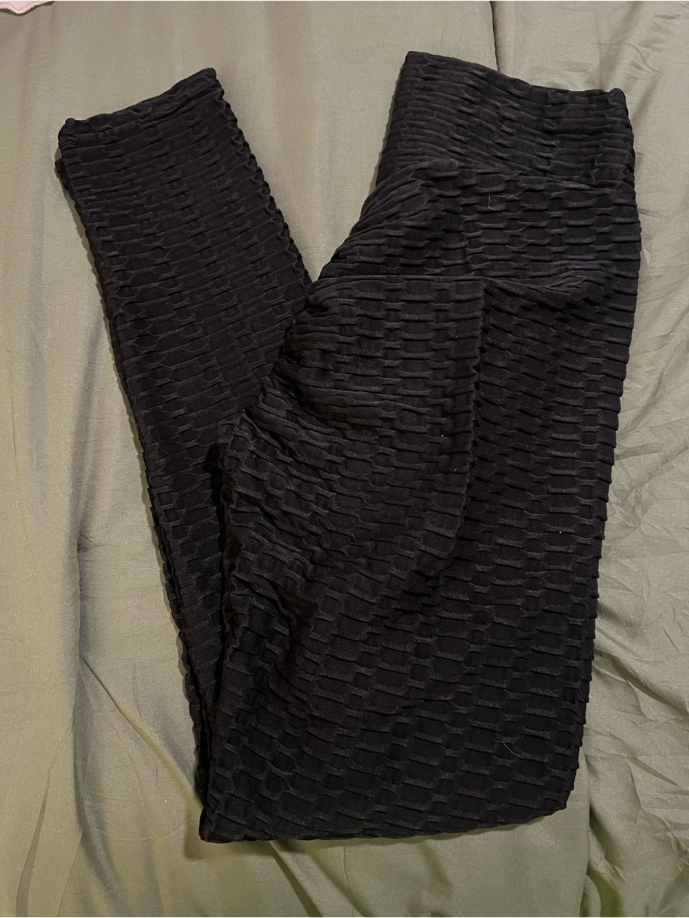 Black Textured High-Waist Leggings - Unbranded